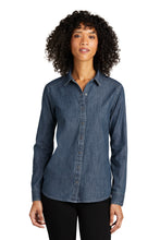 Load image into Gallery viewer, EUROPHIA Port Authority® Ladies Long Sleeve Perfect Denim Shirt - Medium Wash
