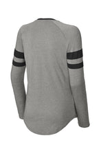 Load image into Gallery viewer, EUPHORIA Sport-Tek® Ladies Halftime Stripe Long Sleeve V-Neck Tee - Black/ Vintage Heather
