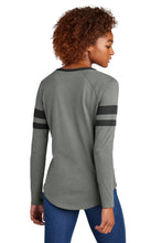 Load image into Gallery viewer, EUPHORIA Sport-Tek® Ladies Halftime Stripe Long Sleeve V-Neck Tee - Black/ Vintage Heather
