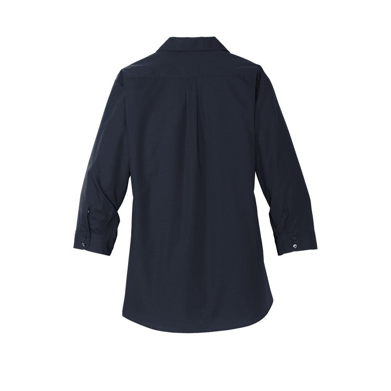 LINCOLN TECH Port Authority® Women's 3/4-Sleeve Carefree Poplin Shirt - RIVER BLUE NAVY