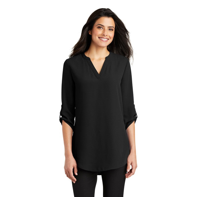 EUROPHIA Port Authority ® Ladies 3/4-Sleeve Tunic Blouse - Black