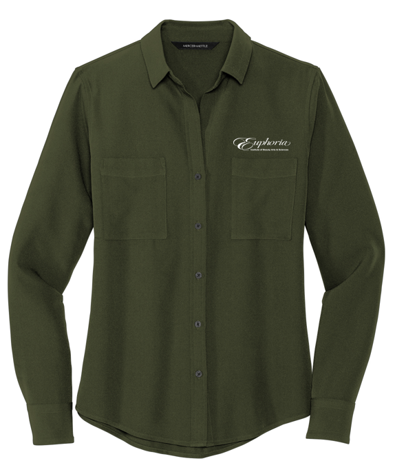 EUPHORIA Mercer+Mettle™ Women's Stretch Crepe Long Sleeve Camp Blouse - Townsend Green