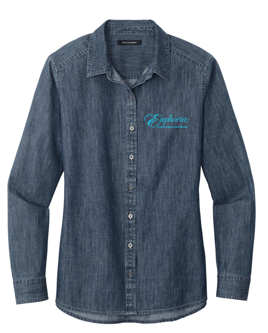 EUROPHIA Port Authority® Ladies Long Sleeve Perfect Denim Shirt - Medium Wash