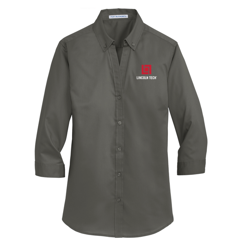 LINCOLN TECH Port Authority® Women's 3/4-Sleeve SuperPro™ Twill Shirt - Sterling Grey