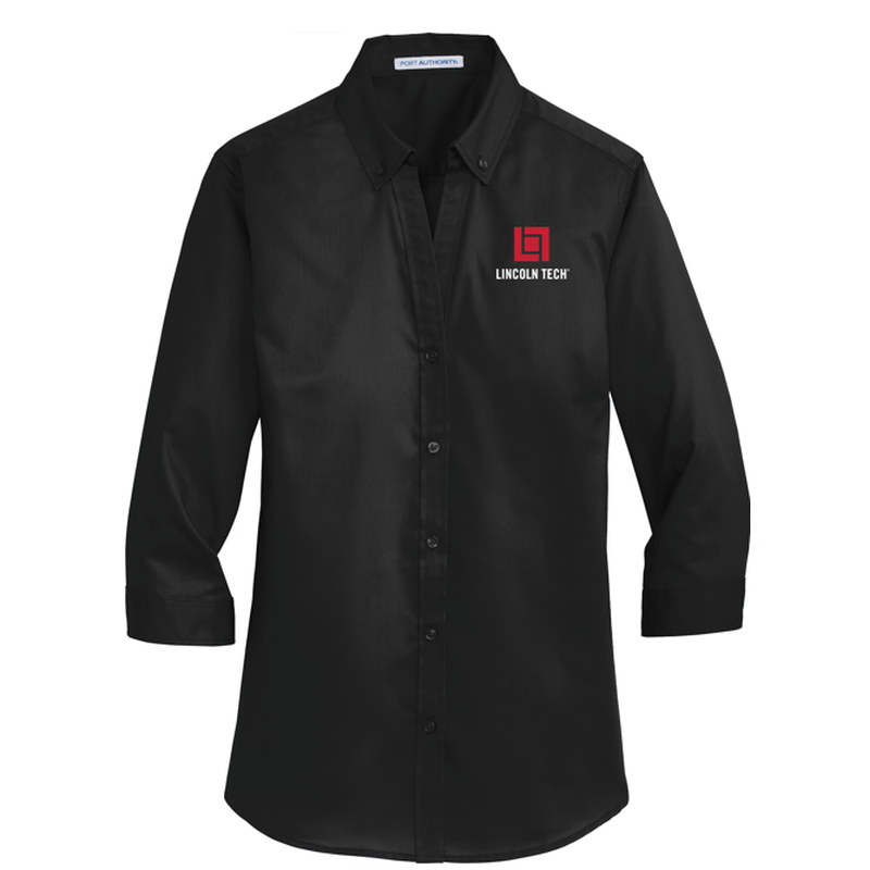 LINCOLN TECH Port Authority® Women's 3/4-Sleeve SuperPro™ Twill Shirt - DEEP BLACK