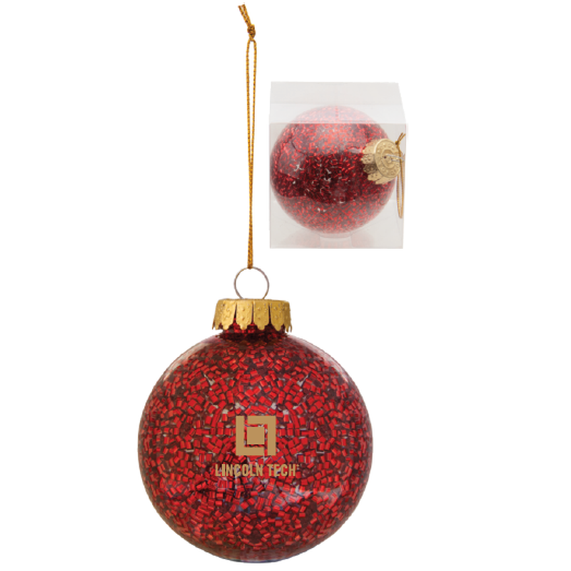 LINCOLN TECH Holiday Glitz Ornament - Red with Gold Logo