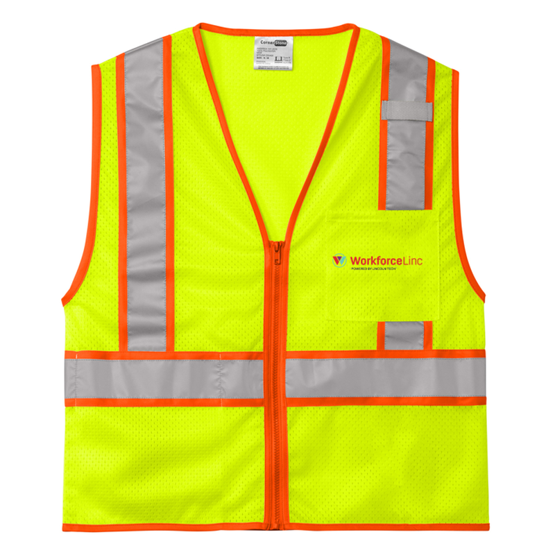 WORKFORCE CornerStone® ANSI 107 Class 2 Mesh Zippered Two-Tone Vest - Safety Yellow