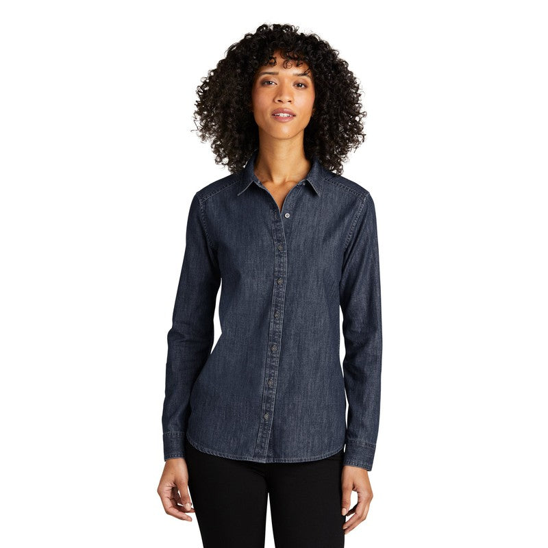 Ladies Long Sleeve Perfect Denim Shirt - Dark Wash