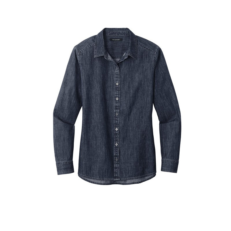 Ladies Long Sleeve Perfect Denim Shirt - Dark Wash