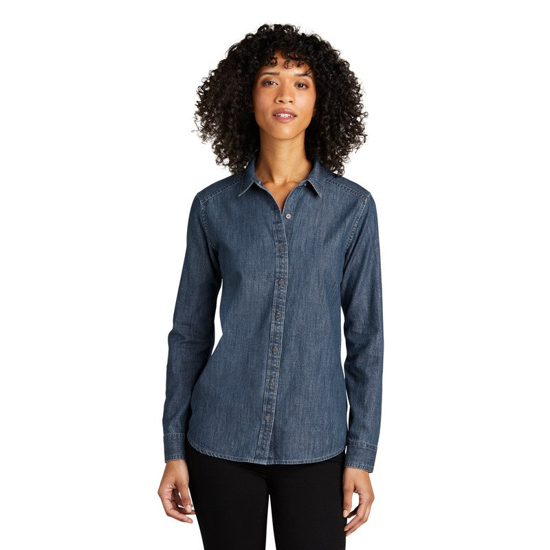 Ladies Long Sleeve Perfect Denim Shirt - Medium Wash