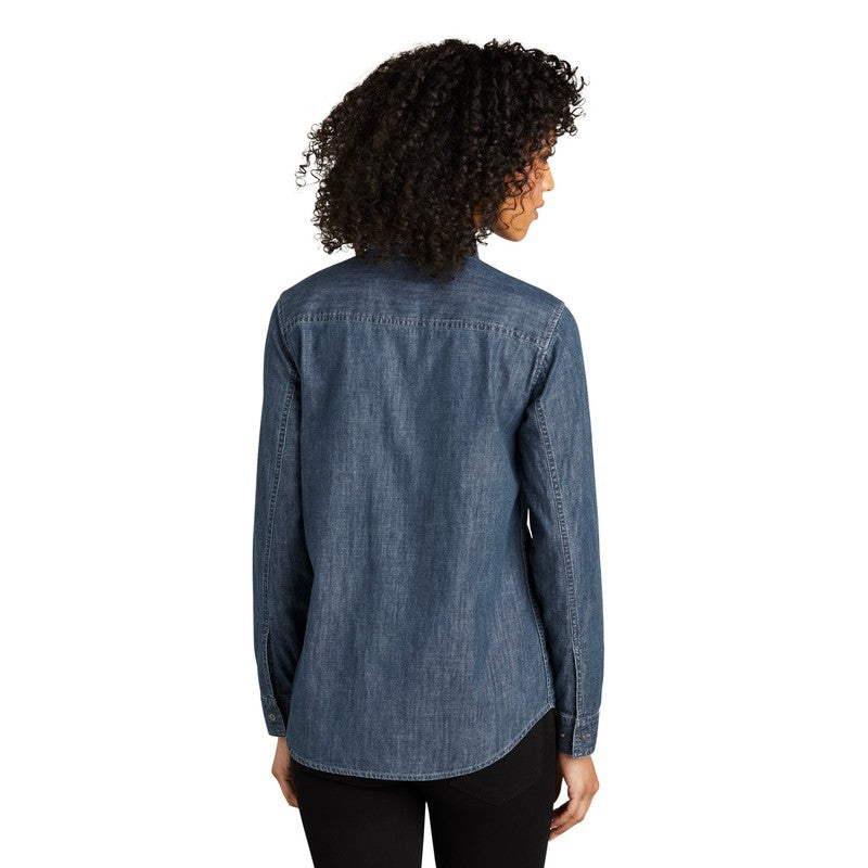 Ladies Long Sleeve Perfect Denim Shirt - Medium Wash