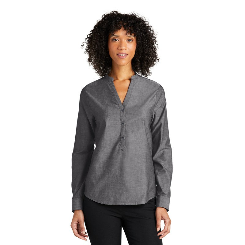 Ladies Long Sleeve Chambray Easy Care Shirt - Deep Black