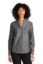 Load image into Gallery viewer, Ladies Long Sleeve Chambray Easy Care Shirt - Deep Black

