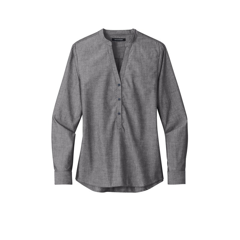 Ladies Long Sleeve Chambray Easy Care Shirt - Deep Black