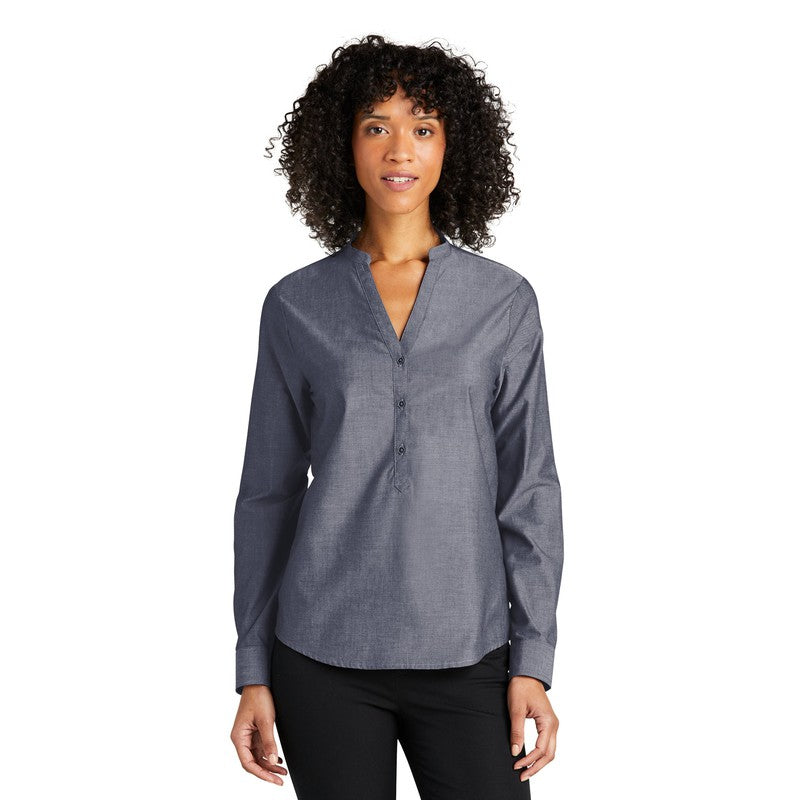 Ladies Long Sleeve Chambray Easy Care Shirt - Estate Blue