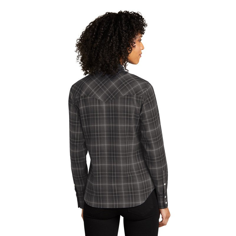 Ladies Long Sleeve Ombre Plaid Shirt - Deep Black