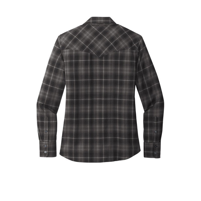 Ladies Long Sleeve Ombre Plaid Shirt - Deep Black