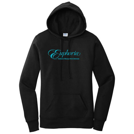 EUPHORIA  Ladies Core Fleece Pullover Hooded Sweatshirt - Black