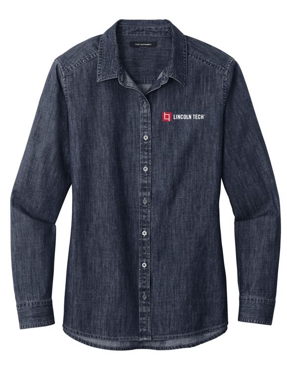 Ladies Long Sleeve Perfect Denim Shirt - Dark Wash