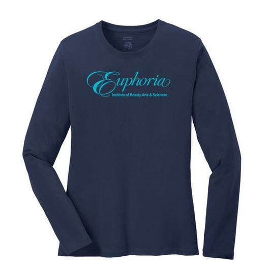 EUPHORIA Ladies Long Sleeve Core Cotton Tee - Navy