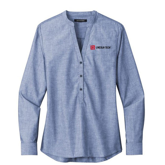 Ladies Long Sleeve Chambray Easy Care Shirt - Moonlight Blue