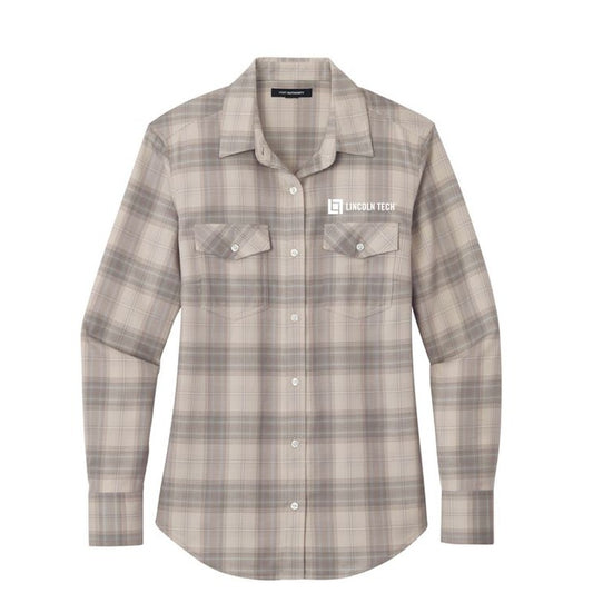 Ladies Long Sleeve Ombre Plaid Shirt - Frost Grey