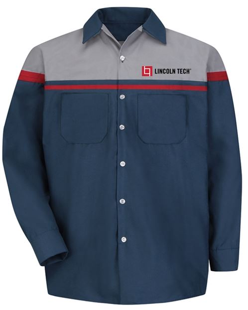 Red Kap® Long Sleeve Performance Technician Shirt - Navy-Gray-Red AC