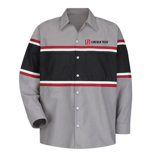 Red Kap® Long Sleeve Performance Technician Shirt - Gray-Black-Red-White